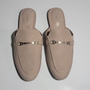 Calvin Klein Suade Mules Slide Metal Hardware Size 9